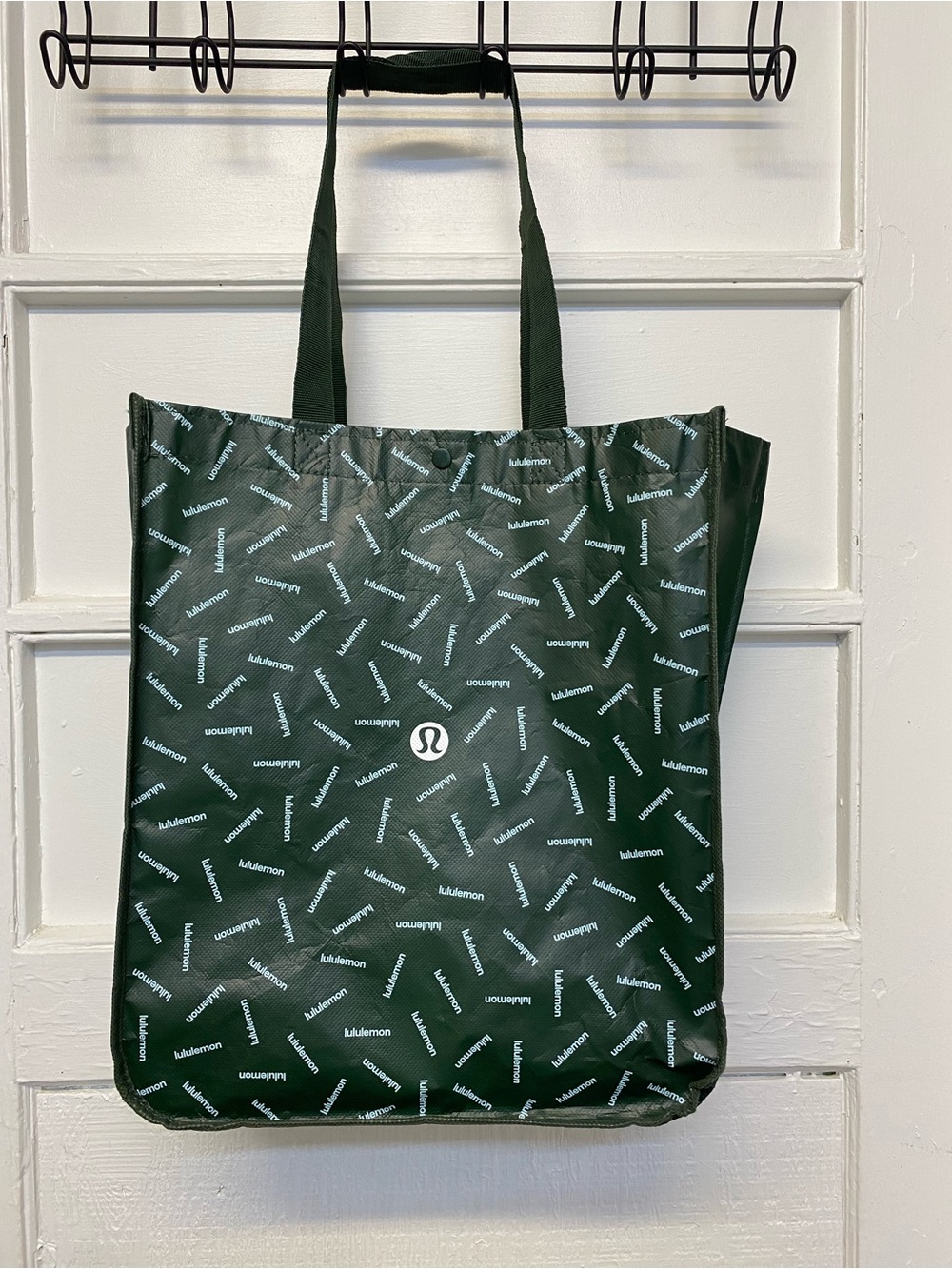 Lululemon Reusable Holiday Green Snap Closure Tote Shopping Bag medium